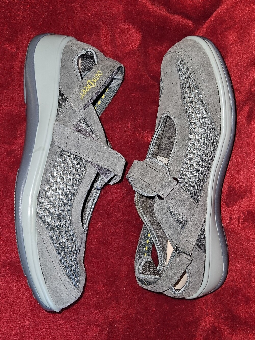 Ortho-Feet "Sanibel" Gray Suede Leather Knit Mary Jane Walking Sneakers-Size 8.5